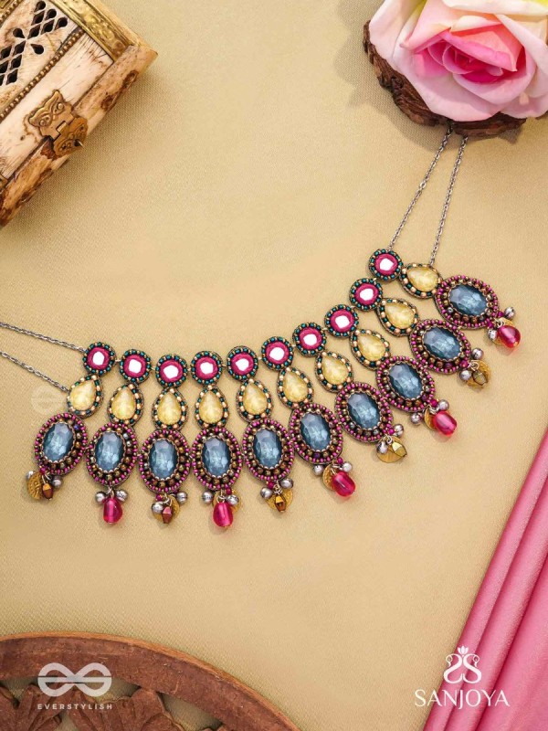 Shubhsanyut - The Blissful Downpour -  Stones, Beads And Coins Hand Embroidered Choker Neckpiece