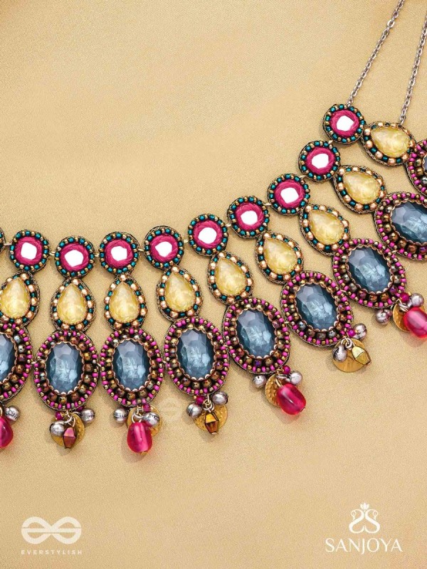 Shubhsanyut - The Blissful Downpour -  Stones, Beads And Coins Hand Embroidered Choker Neckpiece