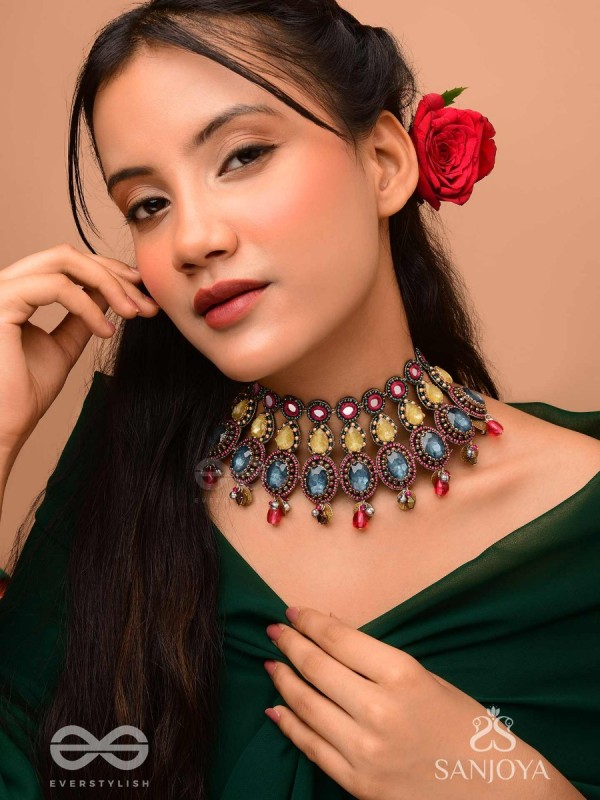 Shubhsanyut - The Blissful Downpour -  Stones, Beads And Coins Hand Embroidered Choker Neckpiece