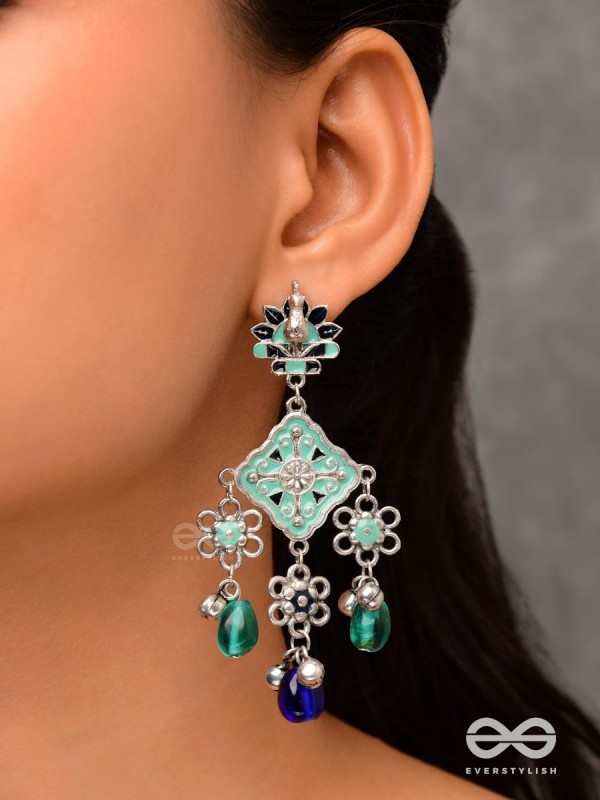 The Sea Calm - Enamelled Oxidised Earrings