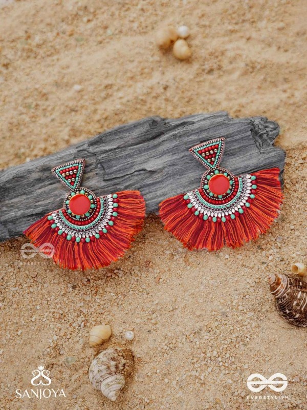 Ativikata - The Fierce Blush - Beads And Resham Hand Embroidered Oxidised Earrings