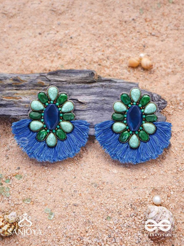 Dhrishu - The Deep Hues - Stones, Beads And Resham Hand Embroidered Earrings