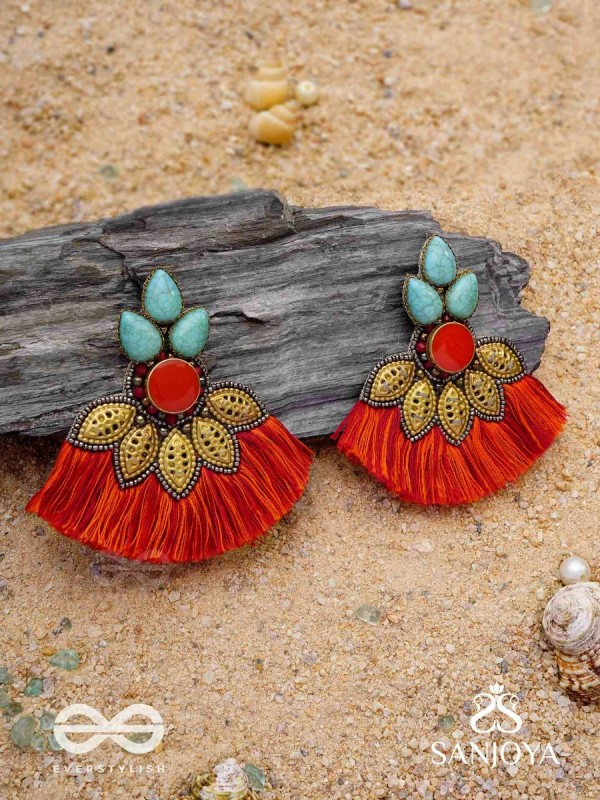 Prachim - The Earthen Treasures - Stones, Beads And Resham Hand Embroidered Earrings