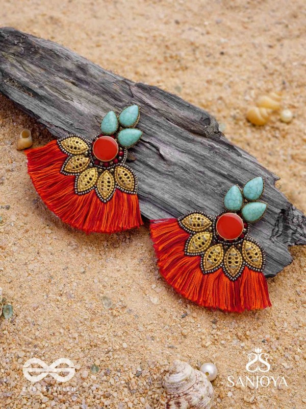 Prachim - The Earthen Treasures - Stones, Beads And Resham Hand Embroidered Earrings