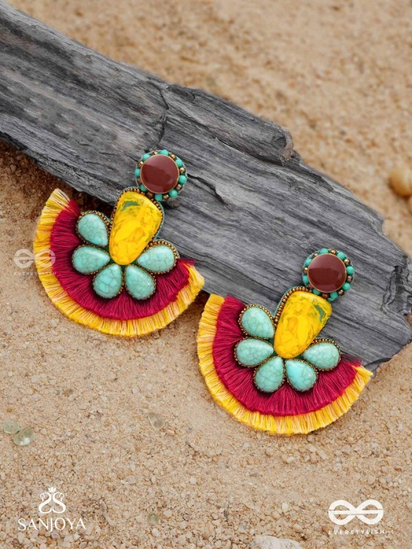 Suryatejas - The Sun-Kissed - Stones, Beads And Resham Hand Embroidered Earrings
