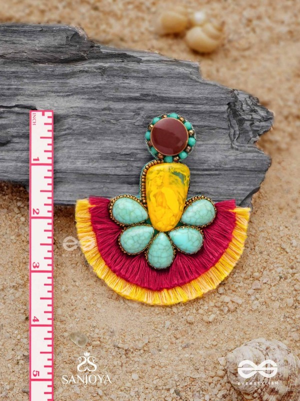 Suryatejas - The Sun-Kissed - Stones, Beads And Resham Hand Embroidered Earrings