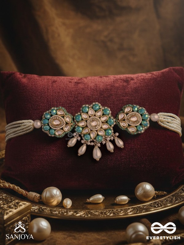 Maugdhya - The Treasured Innocence - Beads, Pearl Drops, Polki And Kundan Finished Hand Embroidered Choker Neckpiece