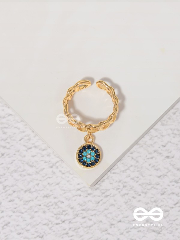 The Sapphire Lights - Golden Embellished Charm Ring (Adjustable) 