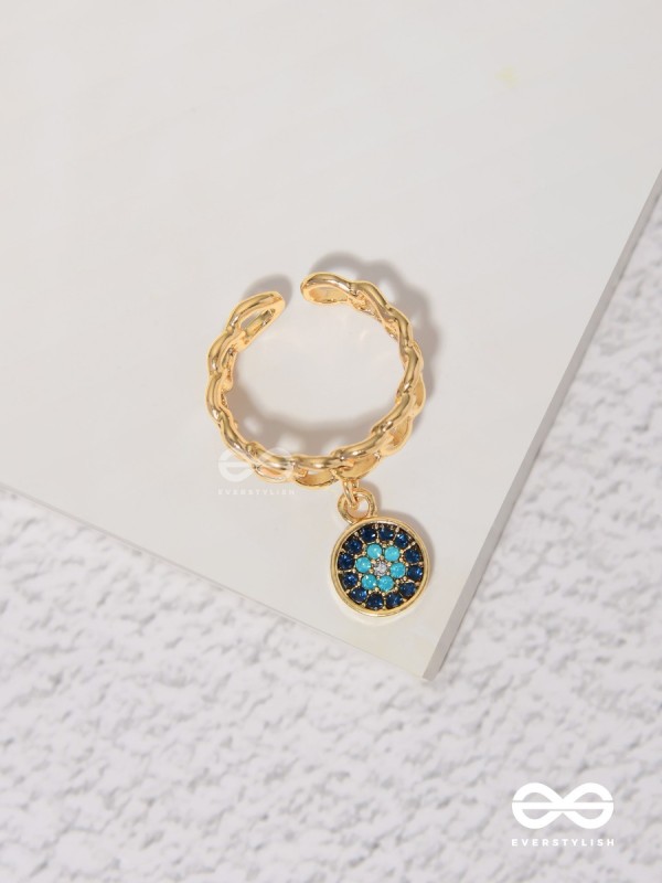 The Sapphire Lights - Golden Embellished Charm Ring (Adjustable) 