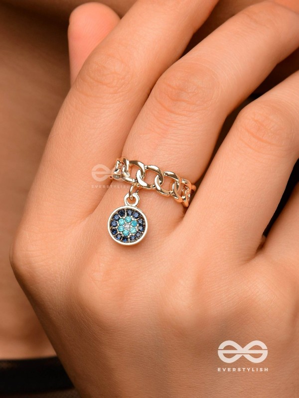 The Sapphire Lights - Golden Embellished Charm Ring (Adjustable) 