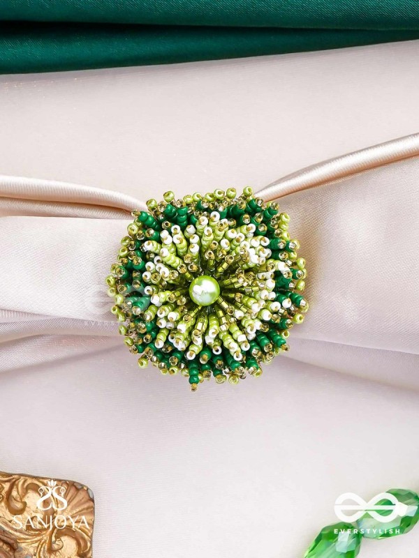 Divyakanan - The Enchanted Grove - Pearl And Beads Hand Embroidered Ring (Adjustable)