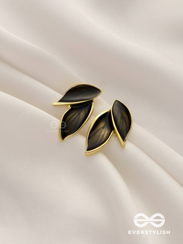 Petals Panache - Golden Enamelled Earrings (Black)