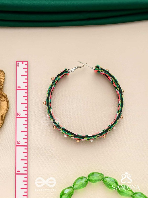 Kshitvari - The Lively Garden - Resham And Beads Hand Embroidered Hoop Earrings
