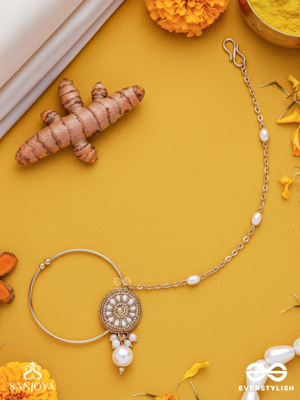 Vimrigvan - The Pristine Charm - Pearls And Beads Hand Embroidered Nath (Non-Piercing)