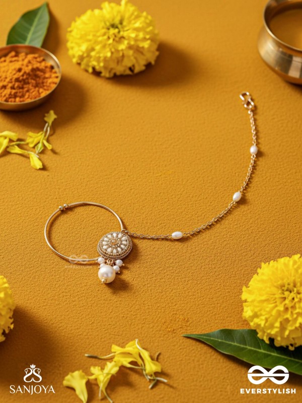 Vimrigvan - The Pristine Charm - Pearls And Beads Hand Embroidered Nath (Non-Piercing)