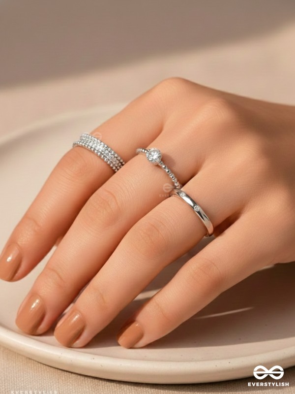 The Sterling Trio - Silver Cubic Zirconia Rings (Set Of 3 Adjustable)