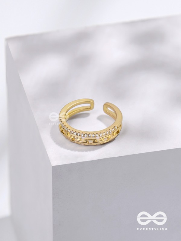 Tie Me Close - Golden Cubic Zirconia Ring (Adjustable)