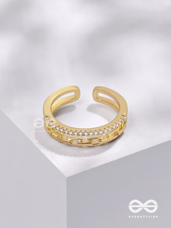 Tie Me Close - Golden Cubic Zirconia Ring (Adjustable)