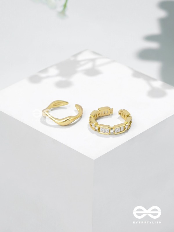 Midas Treasures - Golden Cubic Zirconia Rings (Set Of 2 Adjustable)