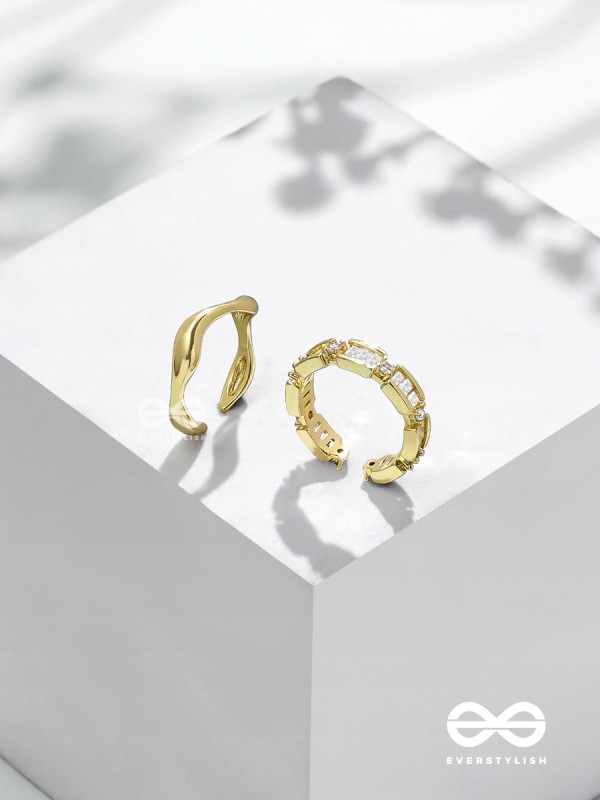 Midas Treasures - Golden Cubic Zirconia Rings (Set Of 2 Adjustable)