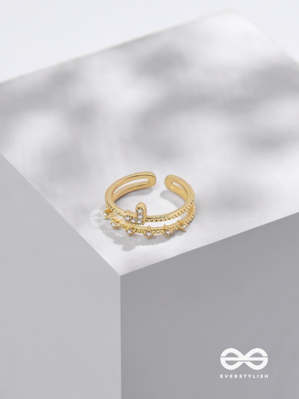 A Love So Gorgeous - Golden Cubic Zirconia Ring (Adjustable)