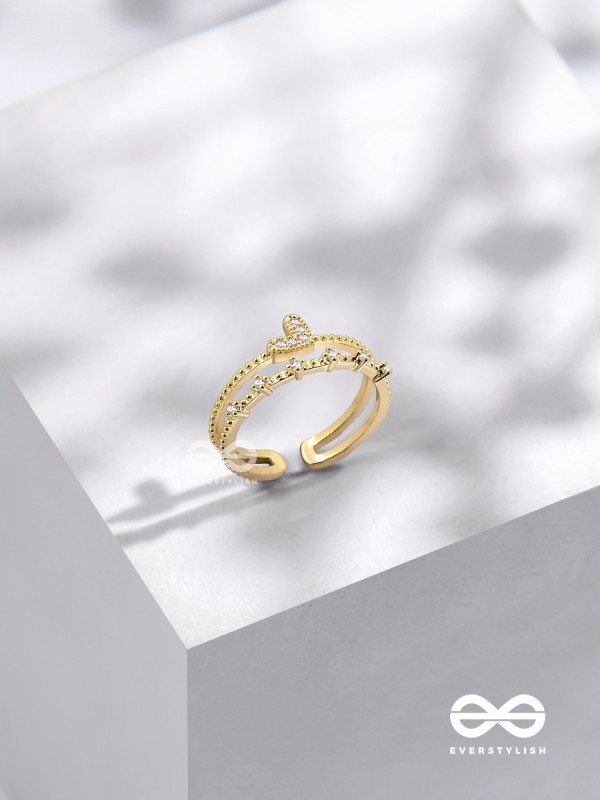 A Love So Gorgeous - Golden Cubic Zirconia Ring (Adjustable)