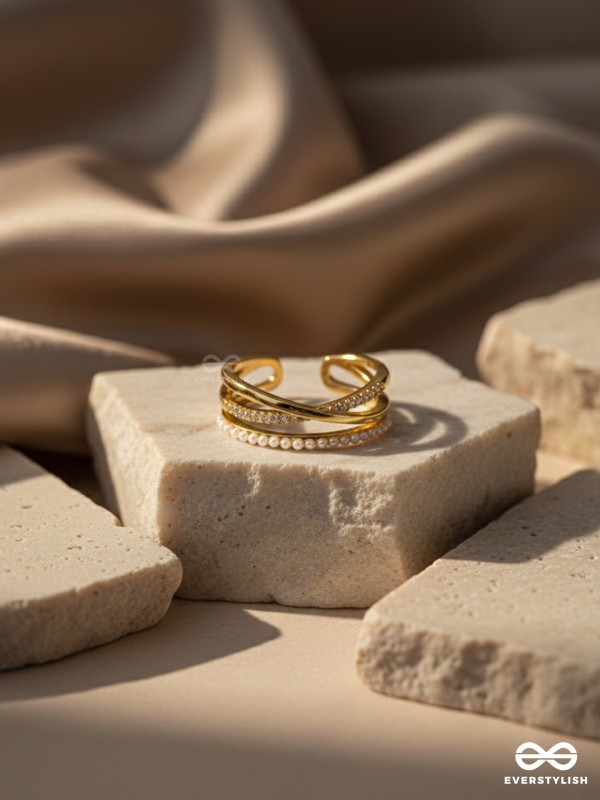 Crossroads Of Fate - Cubic Zirconia Golden Ring (Adjustable)