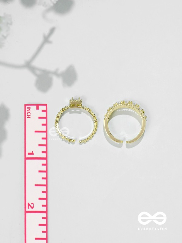 The Diamond Dreams - Golden Cubic Zirconia Rings (Set Of 2 Adjustable)