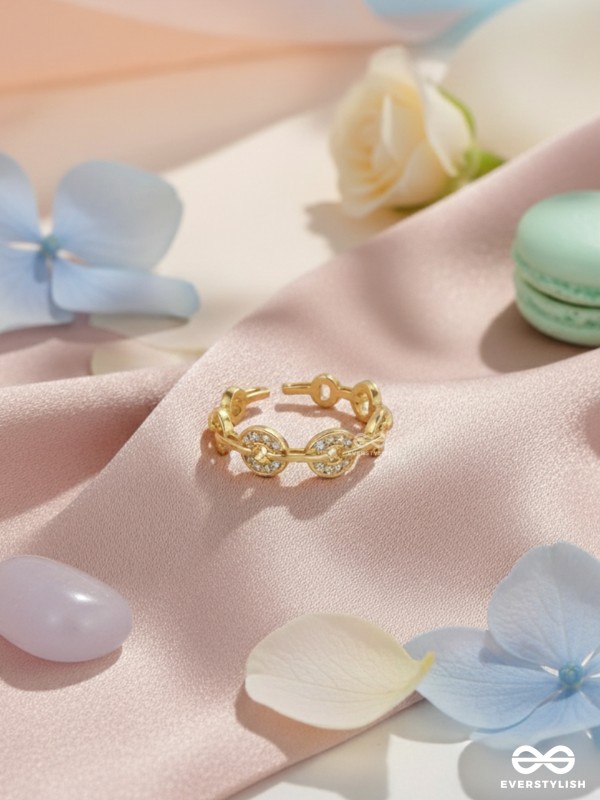 The Orbital Bliss - Golden Cubic Zirconia Ring (Adjustable)