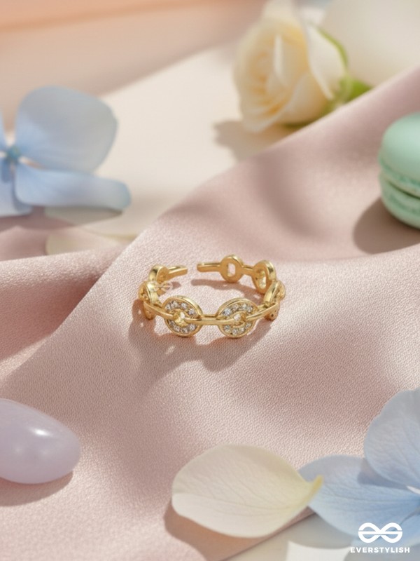 The Orbital Bliss - Golden Cubic Zirconia Ring (Adjustable)