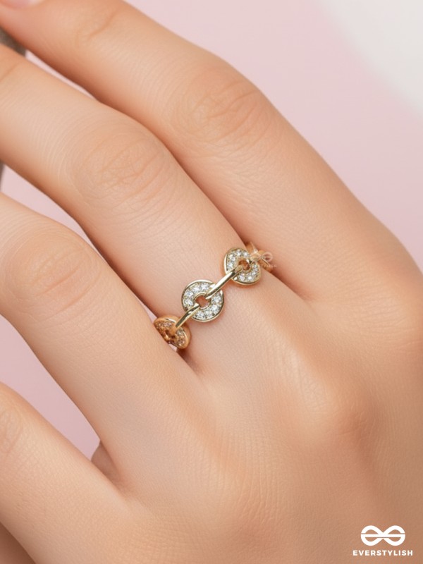 The Orbital Bliss - Golden Cubic Zirconia Ring (Adjustable)