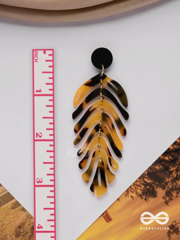 The Tropical Leaflets - Acrylic Earrings (Black And Yellow)