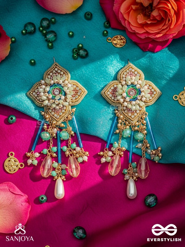 Parirapin - The Whispering Buds - Sequins, Beads And Glass Drops Hand Embroidered Earrings