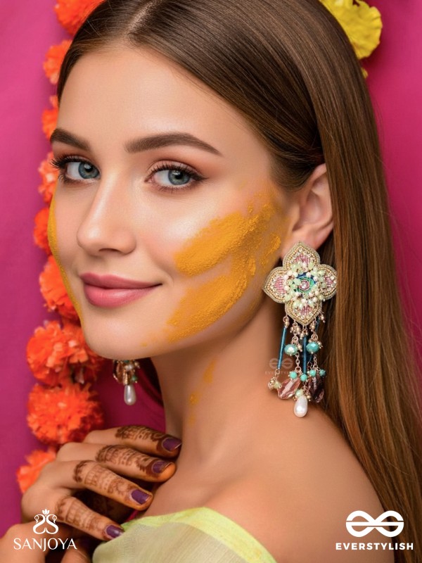 Parirapin - The Whispering Buds - Sequins, Beads And Glass Drops Hand Embroidered Earrings