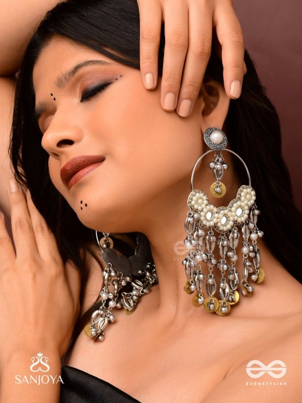 Pakshas - The Shore Craft - Shells, Beads And Coins Hand Embroidered Earrings