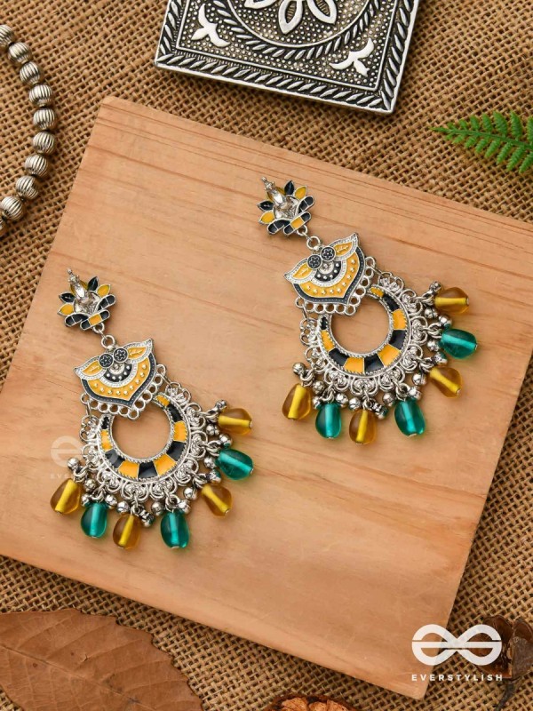 The Garland of Gems - Statement oxidized jhumka with bead danglers