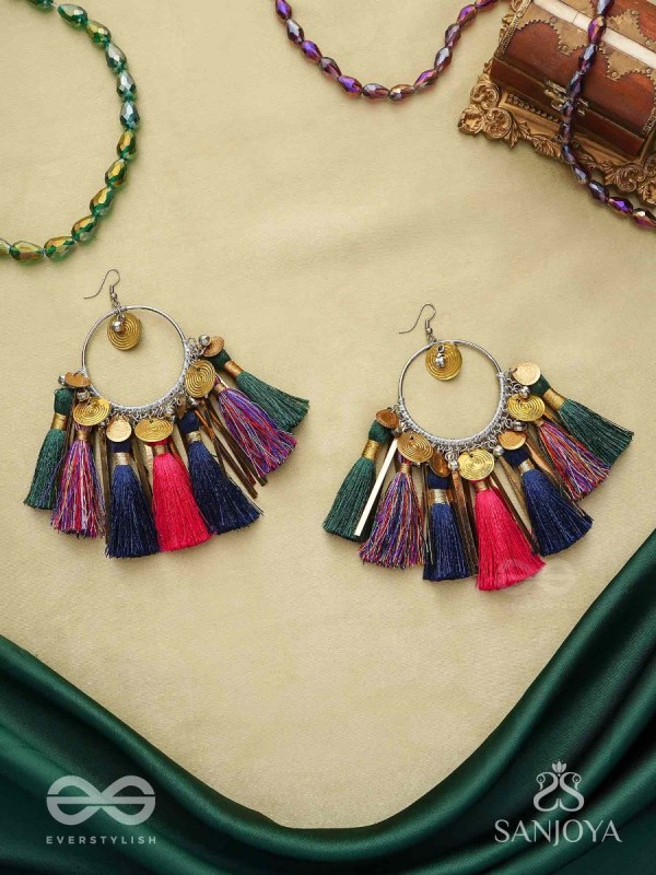 Rasika - The power of aesthetics - Oxidized hoops decorated with multicolour tassels