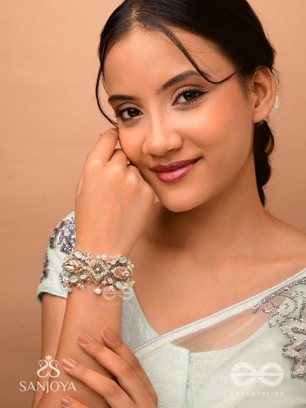 Maṇisutram-String of Gems-Regal Bracelet featuring pastel Stones & Beads.