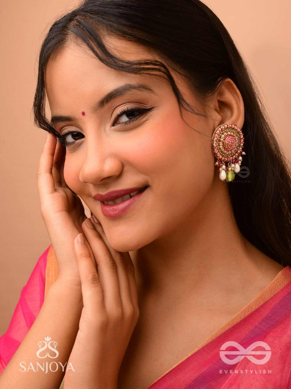 Māṇikyamāṇḍala- Gem Mandala-Circular motifs embellished with pink and golden accents, beads, and stones