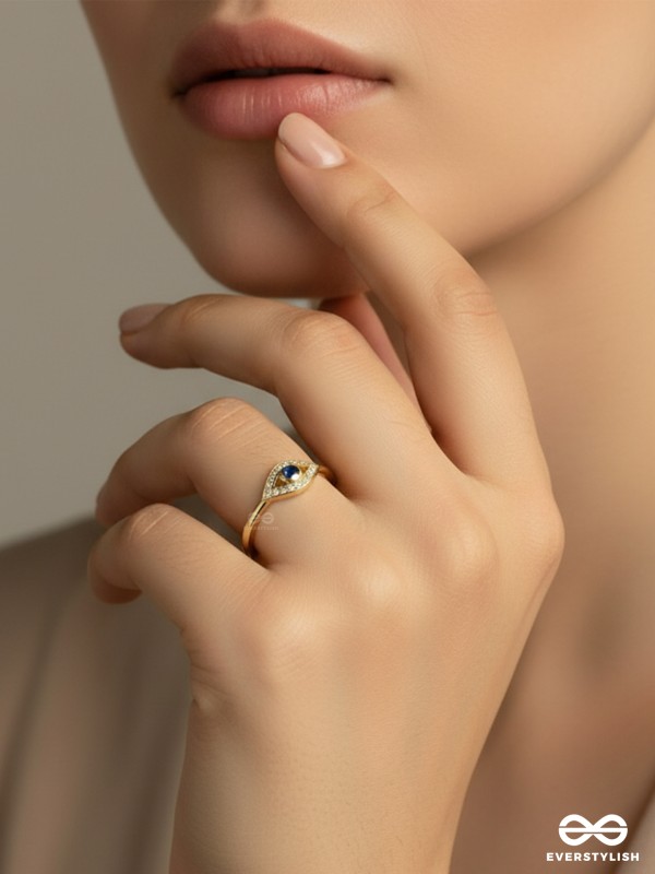 MYSTIC EVIL EYE - 18K GOLD PLATED ANTI-TARNISH STATEMENT BLUE STONE RING INLAID WITH CUBIC ZICRONIA STONES