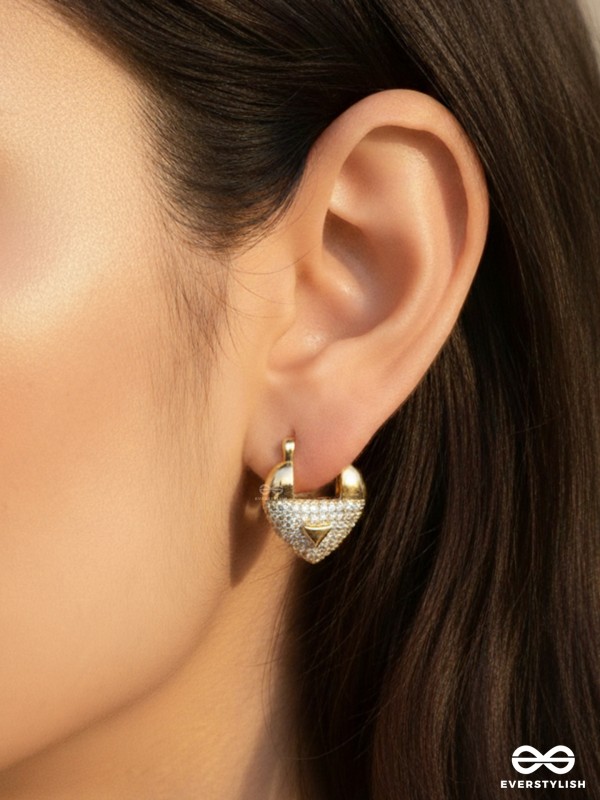 ETERNALLY LOCKED AWAY - 18K GOLD PLATED ANTI-TARNISH STATEMENT EARRINGS WITH CUBIC ZICRONIA STONES