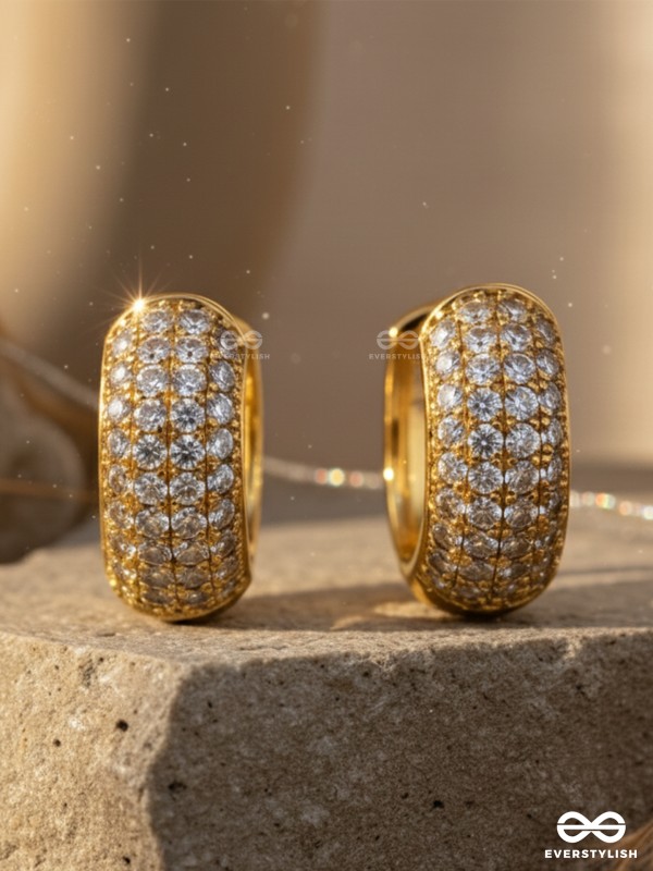 EMBOLDENED SPARKLES - 18K GOLD PLATED ANTI-TARNISH STATEMENT HOOP EARRINGS INLAID WITH CUBIC ZICRONIA STONES