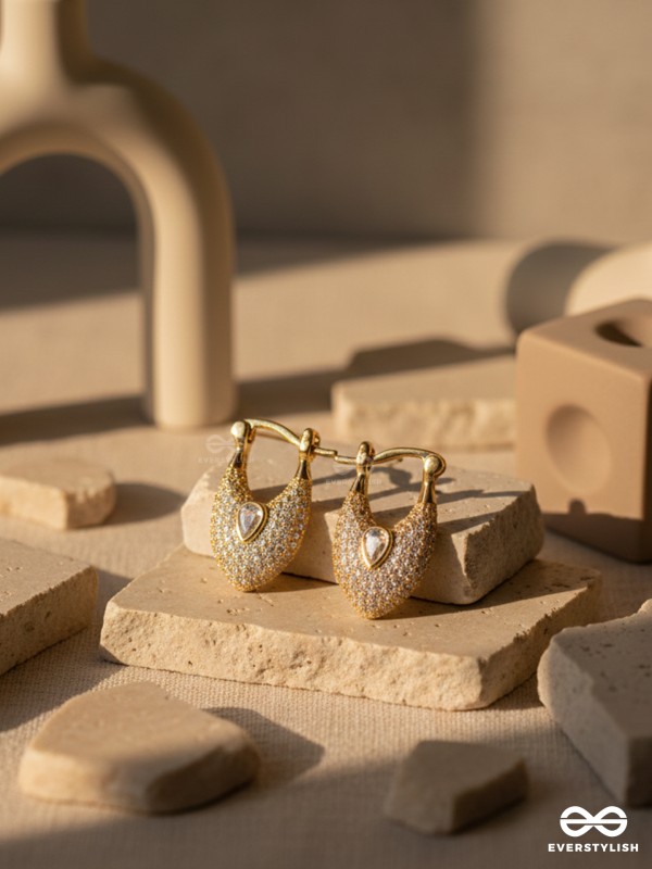 TEARDROPS FROM HEAVEN - 18K GOLD PLATED ANTI-TARNISH EARRINGS INLAID WITH CUBIC ZICRONIA STONES