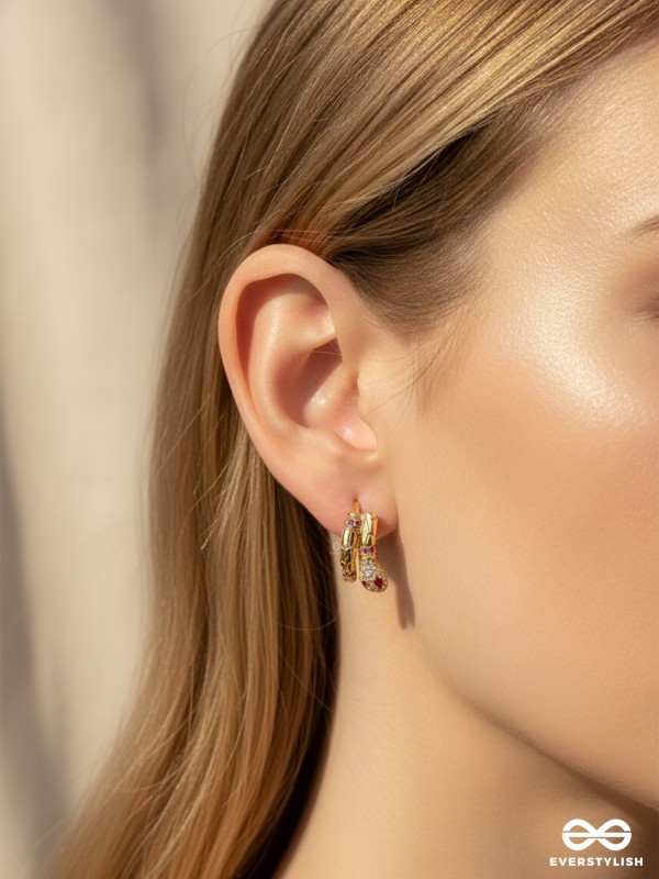 CRIMSON SERPENT - 18K GOLD PLATED ANTI-TARNISH STATEMENT GOLDEN SNAKE SHAPED EARRINGS INLAID WITH CUBIC ZICRONIA STONES