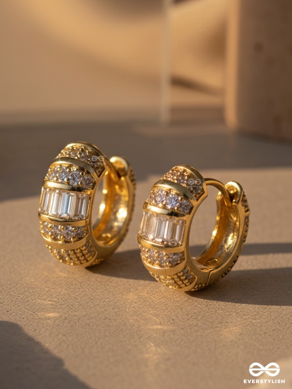 GLEAMING BAND - 18K GOLD PLATED ANTI-TARNISH CLASSY HOOPS EARRINGS INLAID WITH CUBIC ZICRONIA STONES