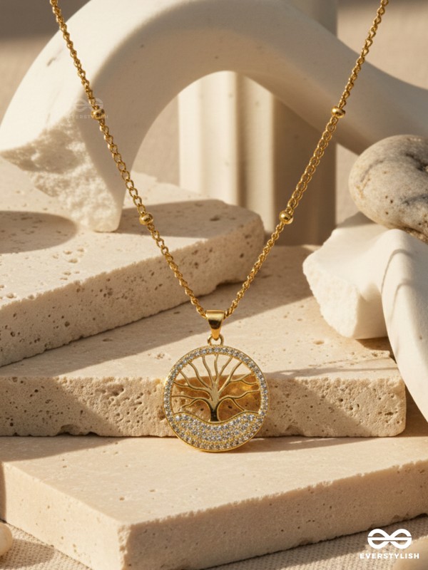 TREE OF WISDOM - 18K GOLD PLATED ANTI-TARNISH NECKPIECE INLAID WITH CUBIC ZICRONIA STONES 