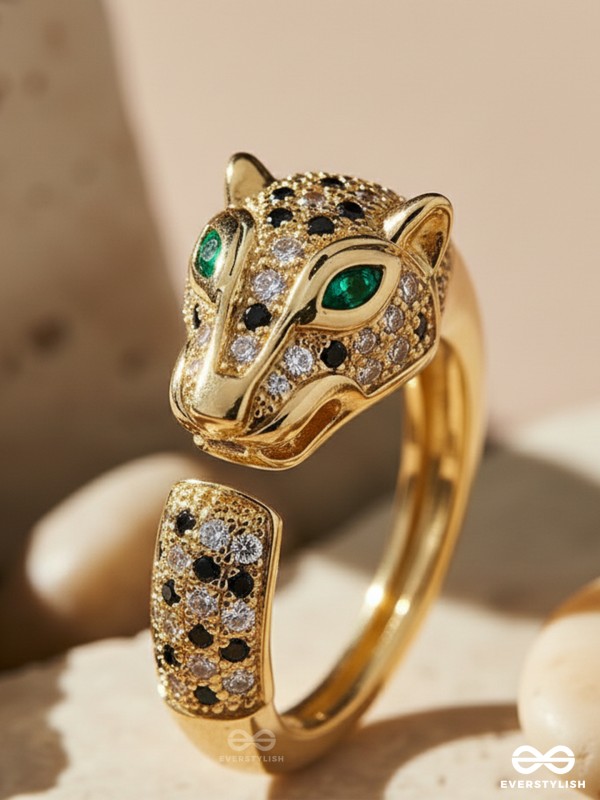 MIDNIGHT PANTHER- 18K GOLD PLATED ANTI-TARNISH EMBELLISHED RING INLAID WITH CUBIC ZICRONIA STONES