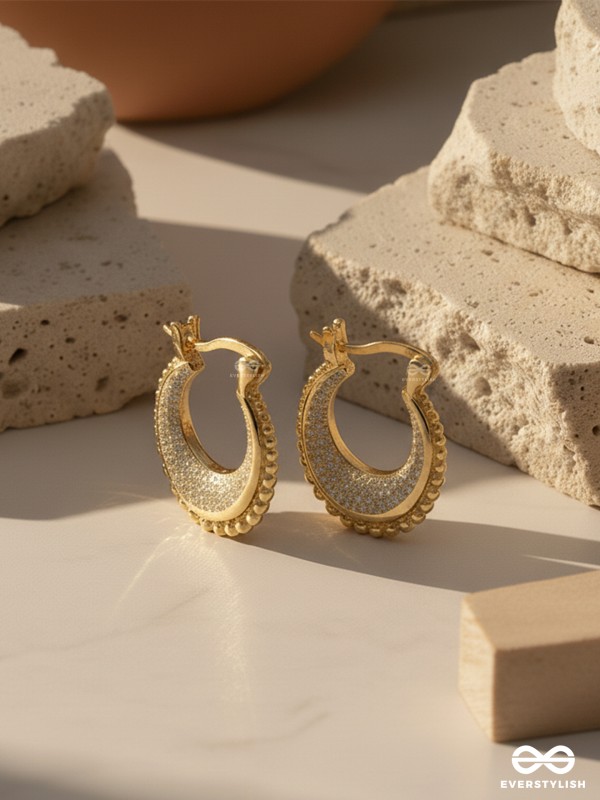 OPULENT CURVE – 18K GOLD PLATED ANTI-TARNISH EARRINGS INLAID WITH CUBIC ZIRCONIA STONES