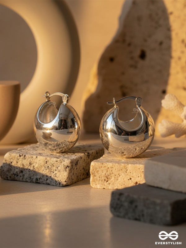 POWER GLOSS- SILVER PLATED ANTI TARNISH LUXURY HOOP EARRINGS