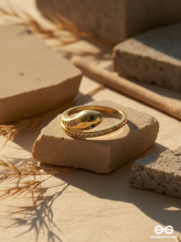 SERPENTINE GRACE - 18K GOLD PLATED ANTI-TARNISH SNAKE SHAPED RING INLAID WITH CUBIC ZICRONIA STONES